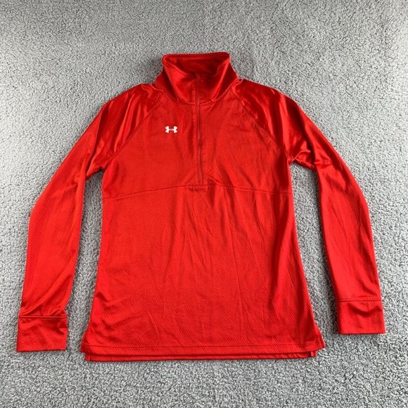 Under Armour Athletic Top Womens Large All Season Gear Loose 1/2 Zip Gym Red NEW - Picture 1 of 12